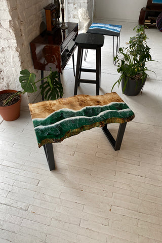 Live Edge Table With Green Epoxy