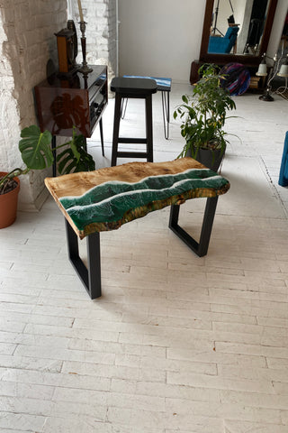 Live Edge Table With Green Epoxy
