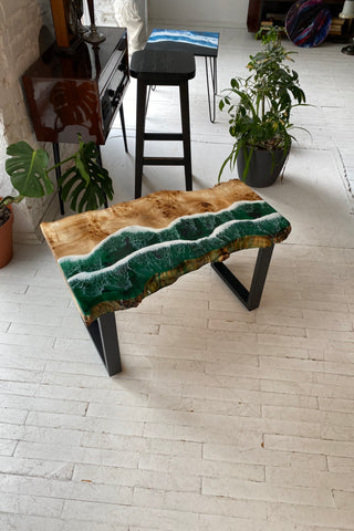 Live Edge Table With Green Epoxy