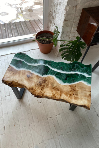 Live Edge Table With Green Epoxy
