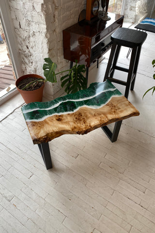 Live Edge Table With Green Epoxy