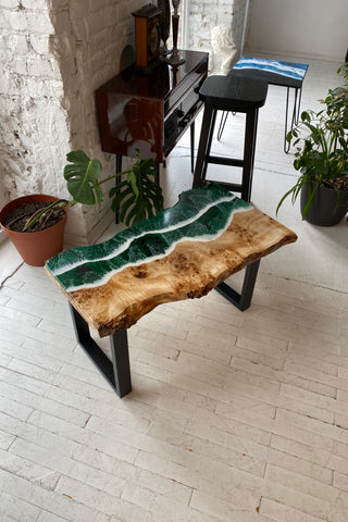 Live Edge Table With Green Epoxy