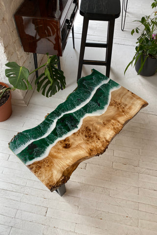 Live Edge Table With Green Epoxy