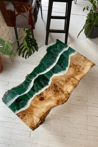 Live Edge Table With Green Epoxy