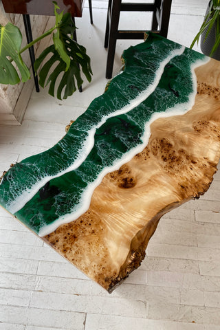 Live Edge Table With Green Epoxy