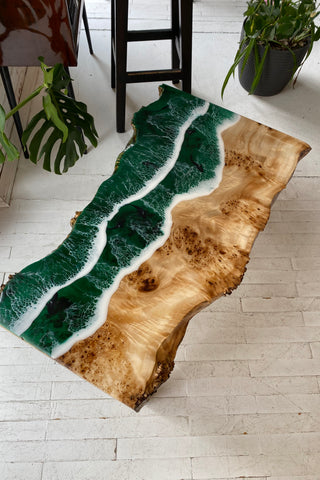 Live Edge Table With Green Epoxy