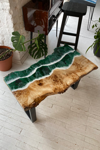 Live Edge Table With Green Epoxy