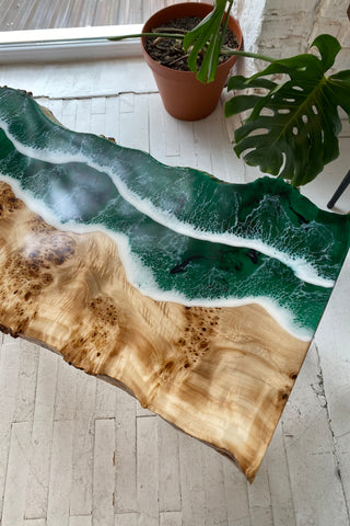 Live Edge Table With Green Epoxy
