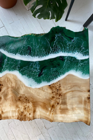 Live Edge Table With Green Epoxy