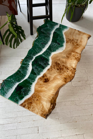 Live Edge Table With Green Epoxy