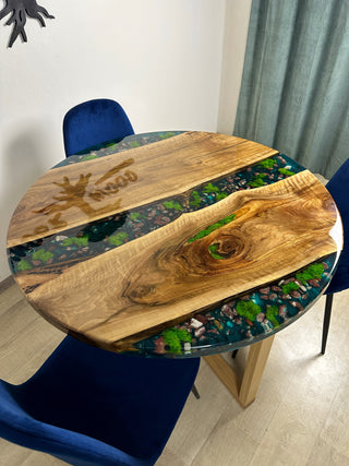 Epoxy Round Dining Table with Stones
