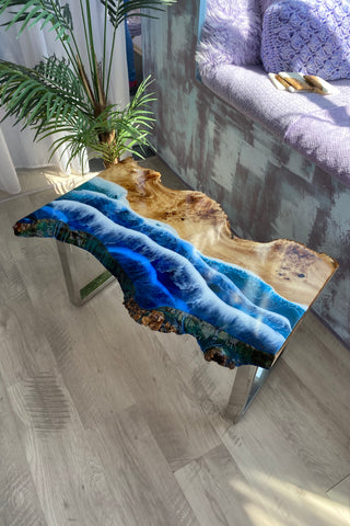 Live Edge Resin Coffee Table With Ocean