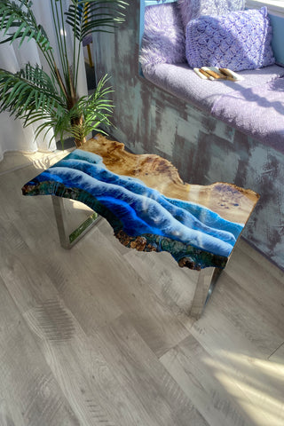 Live Edge Resin Coffee Table With Ocean