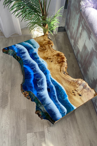 Live Edge Resin Coffee Table With Ocean