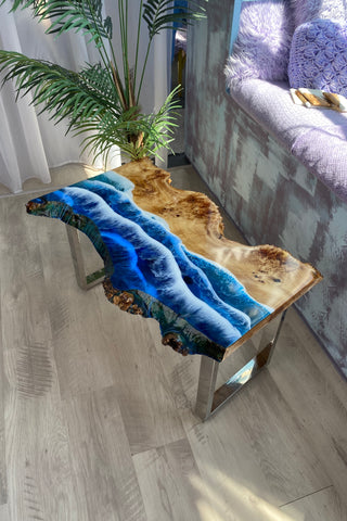 Live Edge Resin Coffee Table With Ocean