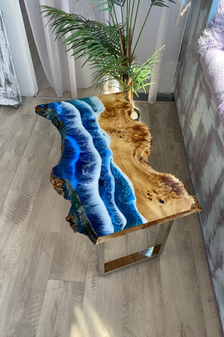 Live Edge Resin Coffee Table With Ocean