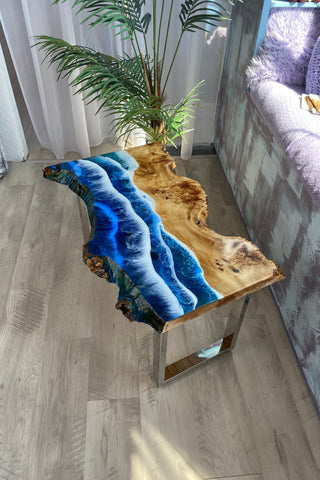 Live Edge Resin Coffee Table With Ocean