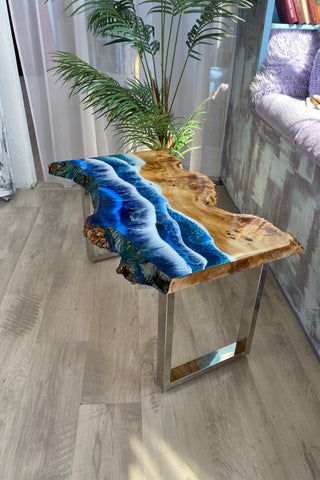 Live Edge Resin Coffee Table With Ocean