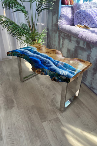 Live Edge Resin Coffee Table With Ocean