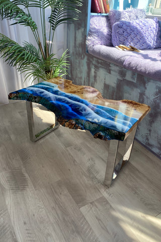 Live Edge Resin Coffee Table With Ocean