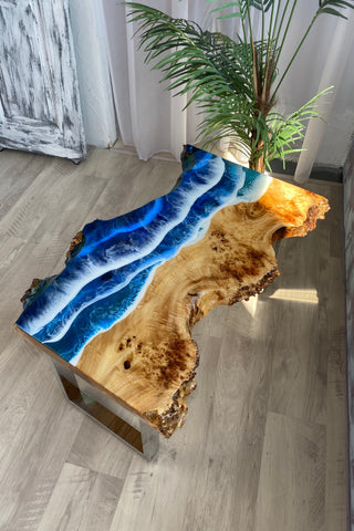 Live Edge Resin Coffee Table With Ocean