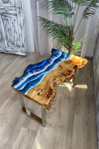 Live Edge Resin Coffee Table With Ocean