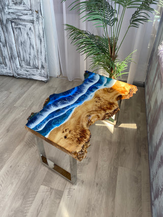 Live Edge Resin Coffee Table With Ocean
