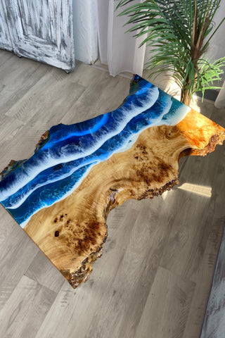 Live Edge Resin Coffee Table With Ocean