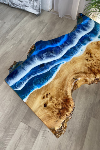 Live Edge Resin Coffee Table With Ocean