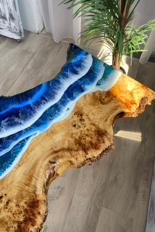 Live Edge Resin Coffee Table With Ocean
