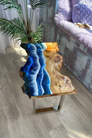 Live Edge Resin Coffee Table With Ocean