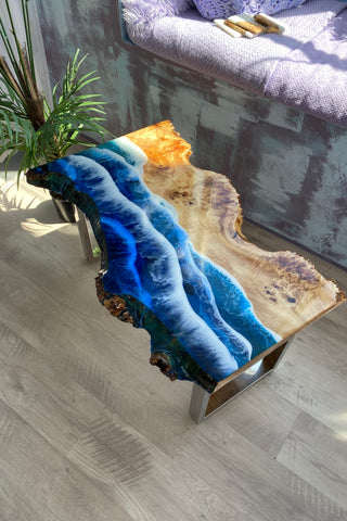 Live Edge Resin Coffee Table With Ocean