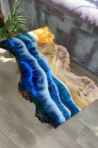 Live Edge Resin Coffee Table With Ocean