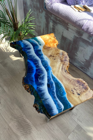 Live Edge Resin Coffee Table With Ocean
