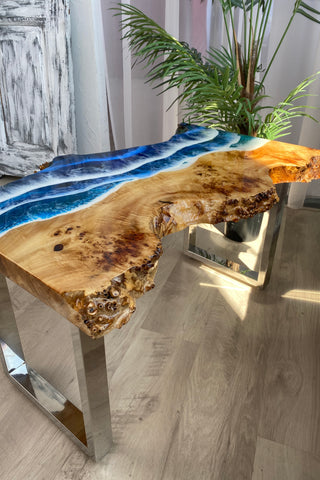 Live Edge Resin Coffee Table With Ocean