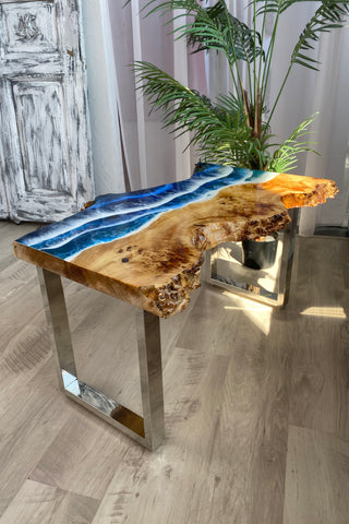 Live Edge Resin Coffee Table With Ocean