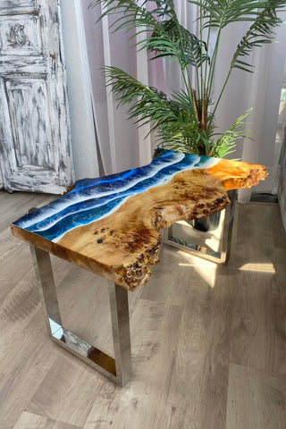 Live Edge Resin Coffee Table With Ocean