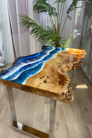Live Edge Resin Coffee Table With Ocean