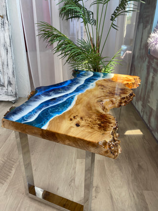 Live Edge Resin Coffee Table With Ocean
