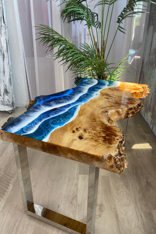Live Edge Resin Coffee Table With Ocean