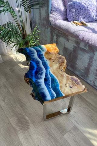 Live Edge Resin Coffee Table With Ocean