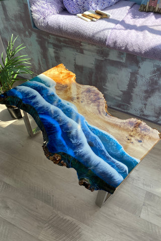 Live Edge Resin Coffee Table With Ocean