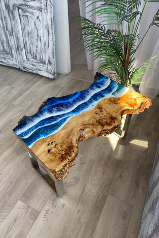Live Edge Resin Coffee Table With Ocean
