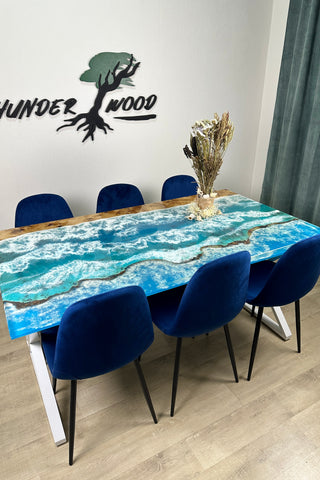 Sky Blue Epoxy River Dining Table