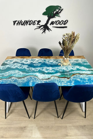 Sky Blue Epoxy River Dining Table