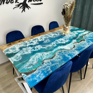 Sky Blue Epoxy River Dining Table