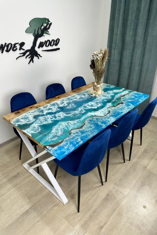 Sky Blue Epoxy River Dining Table