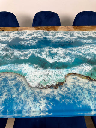 Sky Blue Ocean Art Epoxy River Dining Table