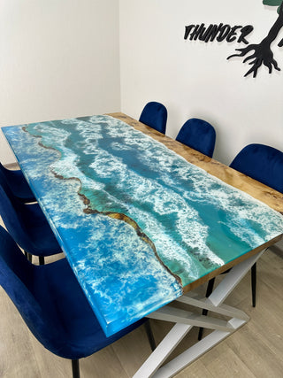 Sky Blue Ocean Art Epoxy River Dining Table