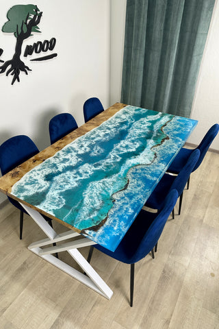 Sky Blue Epoxy River Dining Table
